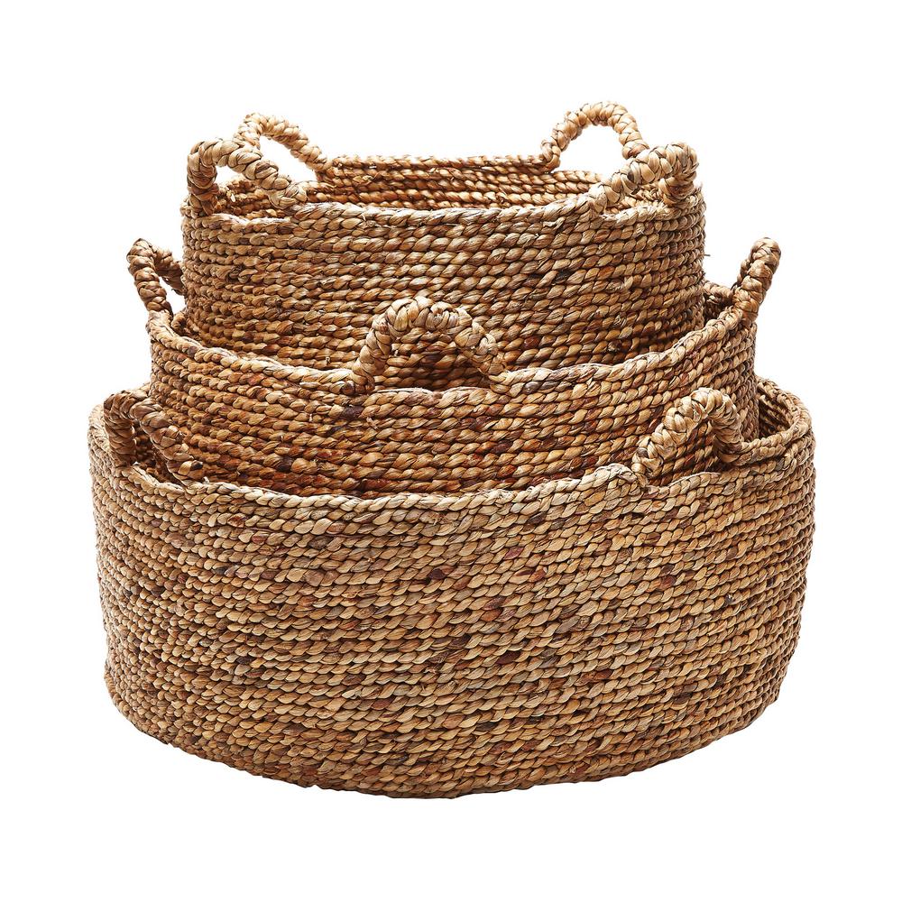 Low Rise Natural Water Hyacinth Decorative Baskets (Set Of 3)