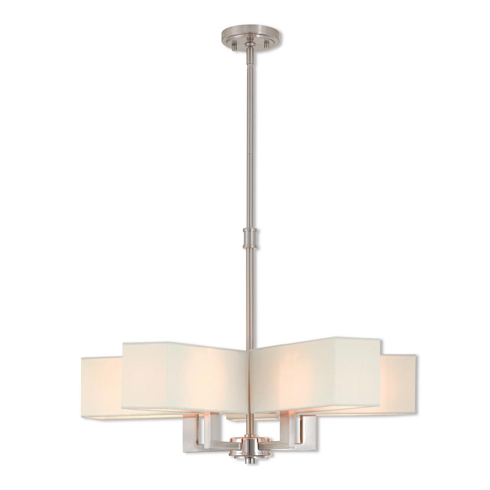 Livex Lighting Rubix 5 Light Brushed Nickel Chandelier With Off Livex Lighting Rubix 5 Light Brushed Nickel Chandelier With Off White Fabric Outside And