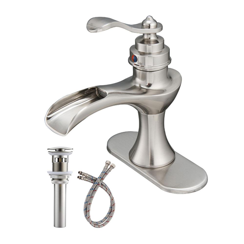 Matrix Decor Single Hole Single Handle Bathroom Faucet With Drain Assembly In Brushed Nickel A 96573 N The Home Depot