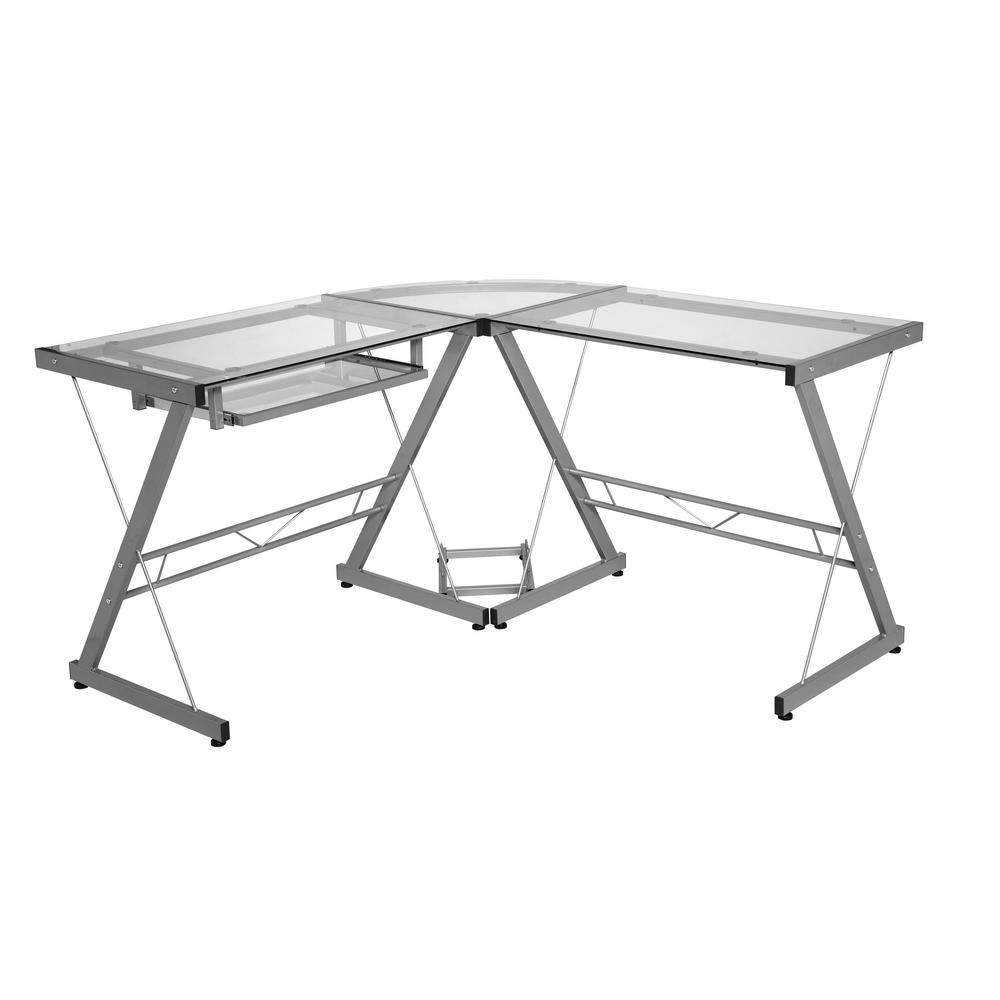 Onespace Ultramodern Glass Silver And Clear L Shape Desk 50 Jn110400 Onespace Ultramodern Glass Silver And Clear L Shape Desk
