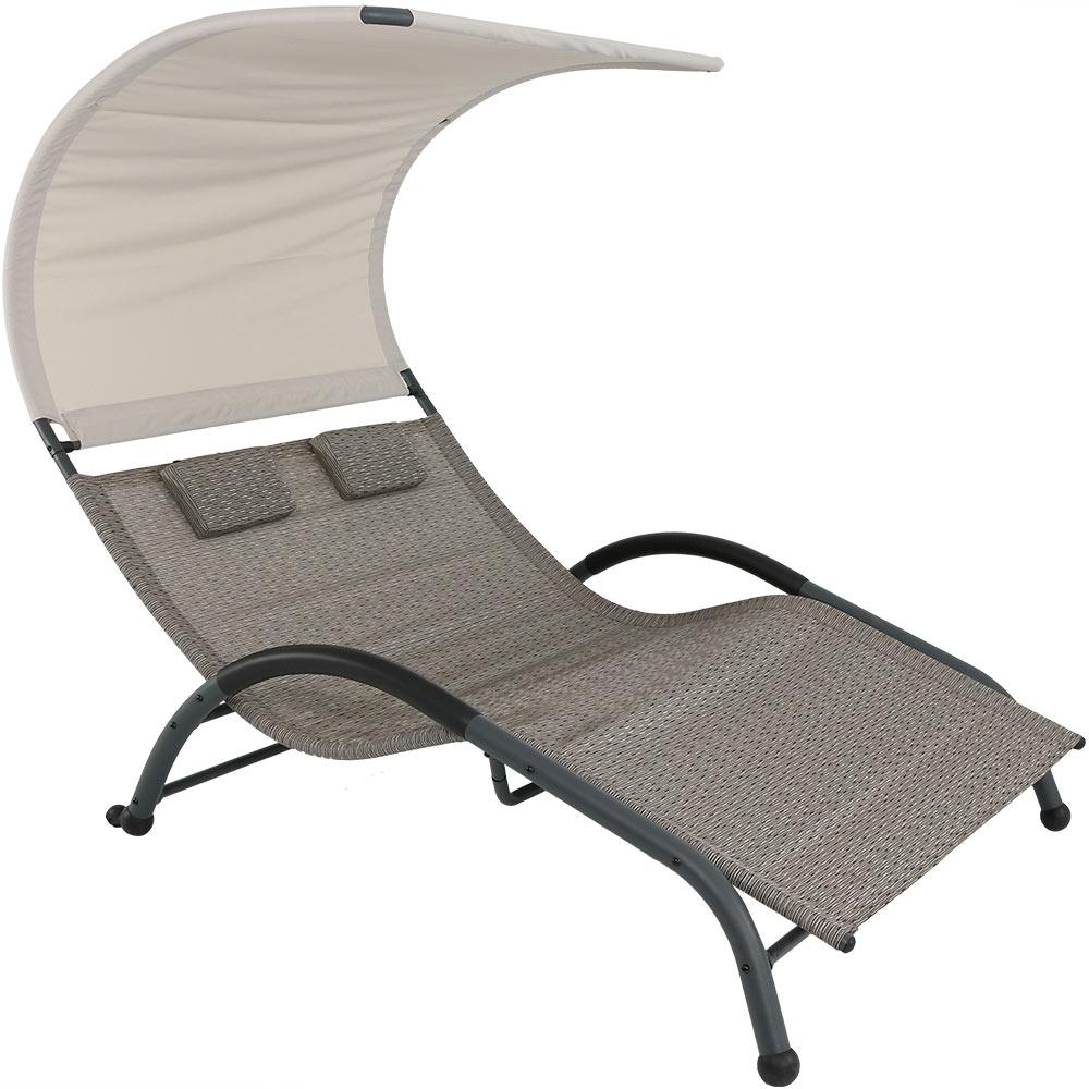 Sunnydaze Decor Sienna Steel Outdoor Double Lounge Chair With Canopy Sunnydaze Decor Sienna Steel Outdoor Double Lounge Chair With Canopy And Pillows