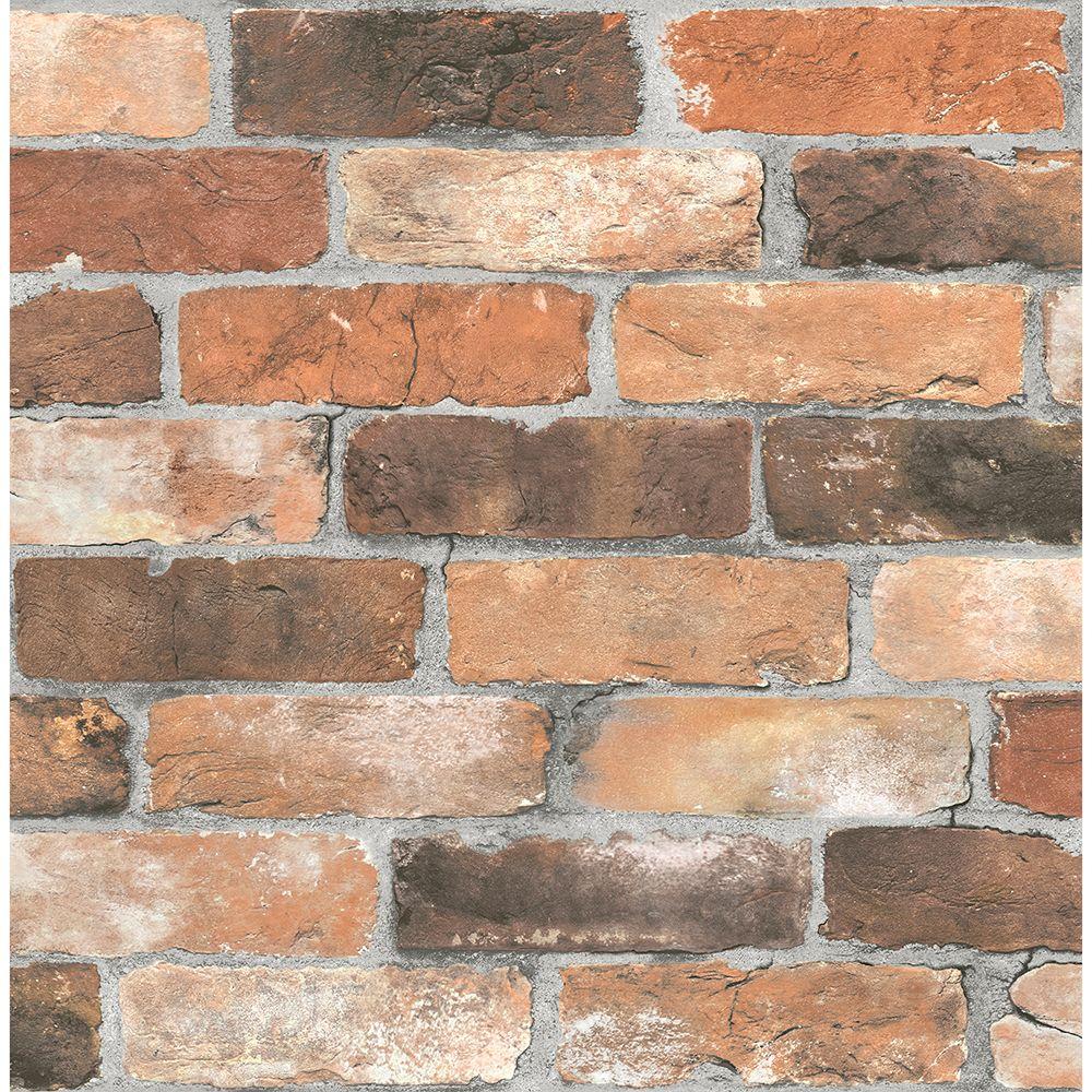 Brewster Orange Reclaimed Bricks Rustic Wallpaper Sample 