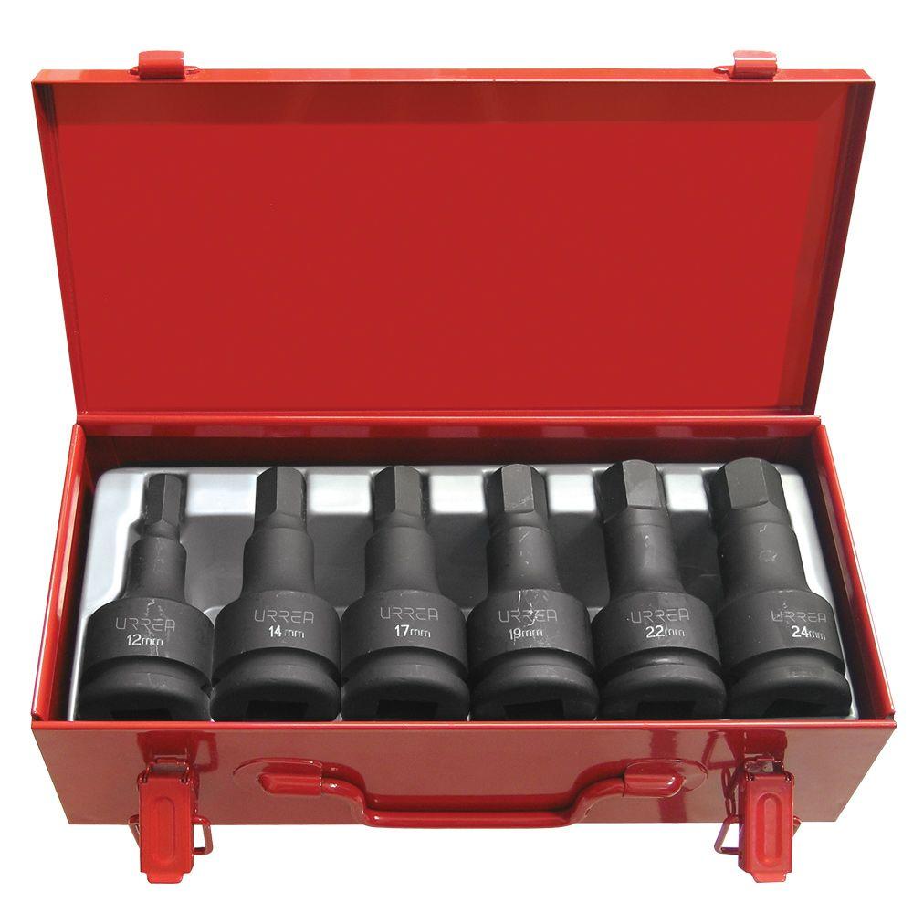 URREA 3/4 in.Hex Metric Impact Socket Bit Set with Metal Box (6Piece