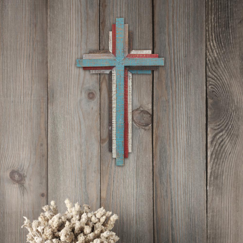 Stonebriar Collection 8 5 In X 14 In Multicolor 3d Wooden Wall Cross Sb 6001a The Home Depot