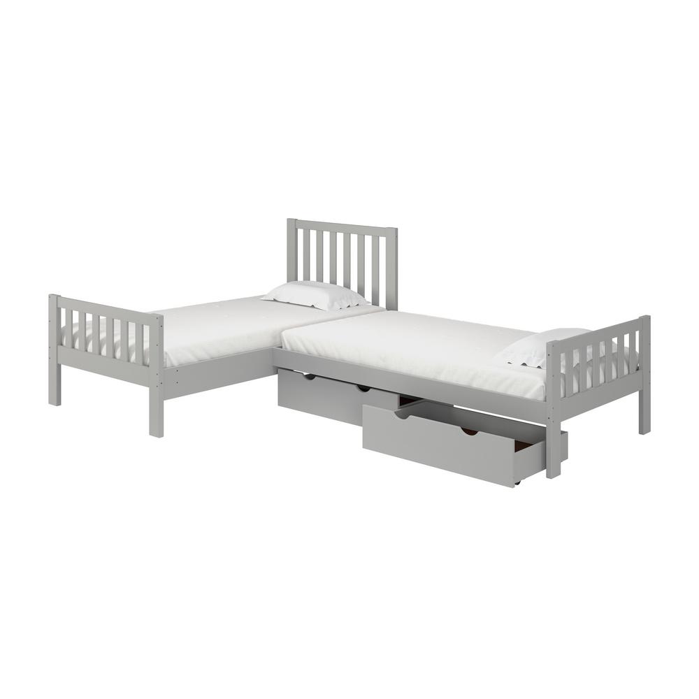 Storage Twin Beds Headboards Bedroom Furniture The Home Depot Aurora Dove Gray Twin Corner Wood Bed With Storage Drawers