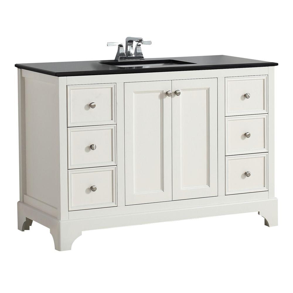 Simpli Home Cambridge 48 in. W Vanity in White with Granite Vanity Top in Black4AXCVCBW48