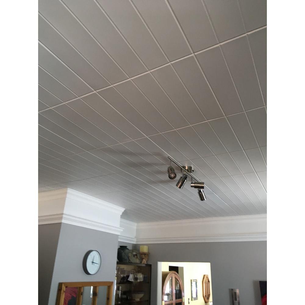 A La Maison Ceilings Bead Board 1 6 Ft X 1 6 Ft Foam Glue Up Ceiling Tile In Plain White 21 6 Sq Ft Case
