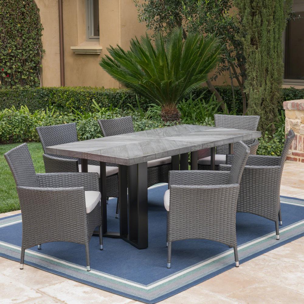 Noble House Taylor Grey 7-Piece Polyethylene Wicker Outdoor Dining Set