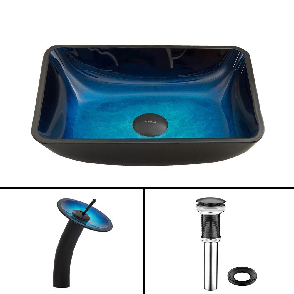 VIGO Rectangular Glass Vessel Sink in Turquoise Water with ...