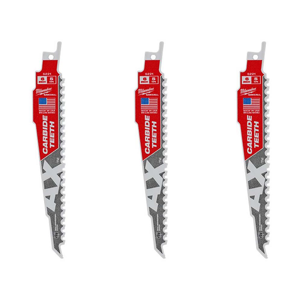 Milwaukee 6 in. 5 Teeth per in. AX Carbide Teeth Demolition Nail Embedded Wood Cutting SAWZALL