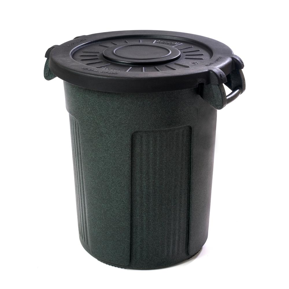 Toter 32 Gal Greenstone Round Trash Can With Black Lid Rbl32 00grs The Home Depot 0309