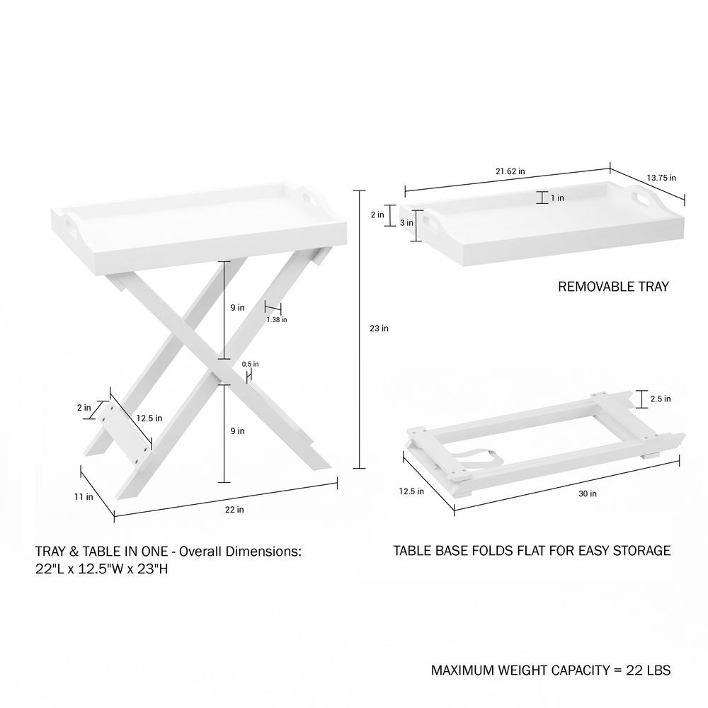 Lavish Home White Wooden Folding End Table With Removable Tray White Wooden Folding End Table