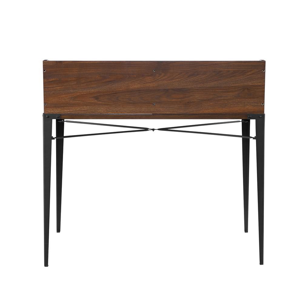 Welwick Designs Dark Walnut Industrial Secretary Desk With Hutch