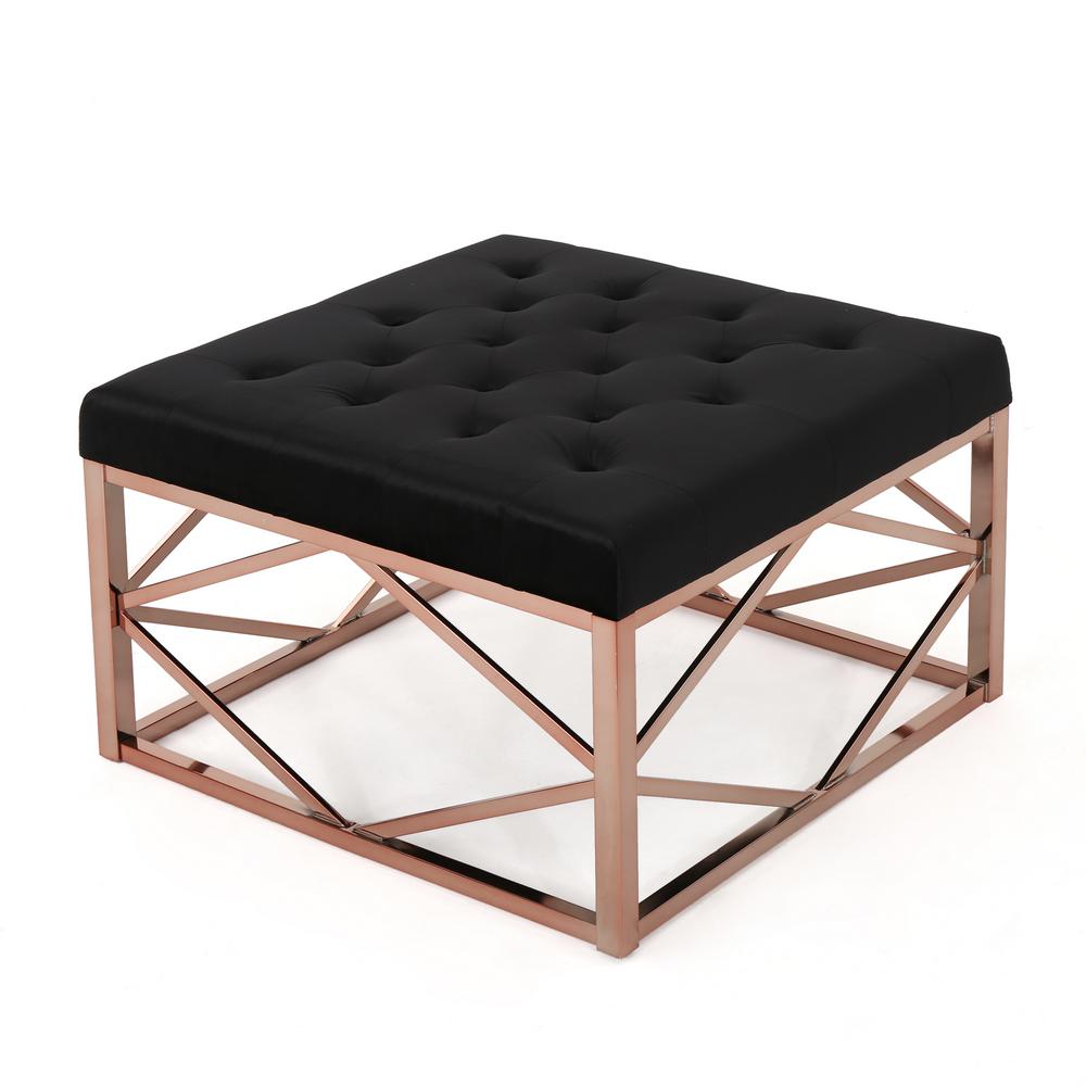 NOBLE HOUSE HOME FURNISH Talia 33.00 in. x 33.00 in. Black and Rose Gold Tufted Ottoman, Black/Rose Gold was $409.23 now $268.13 (34.0% off)