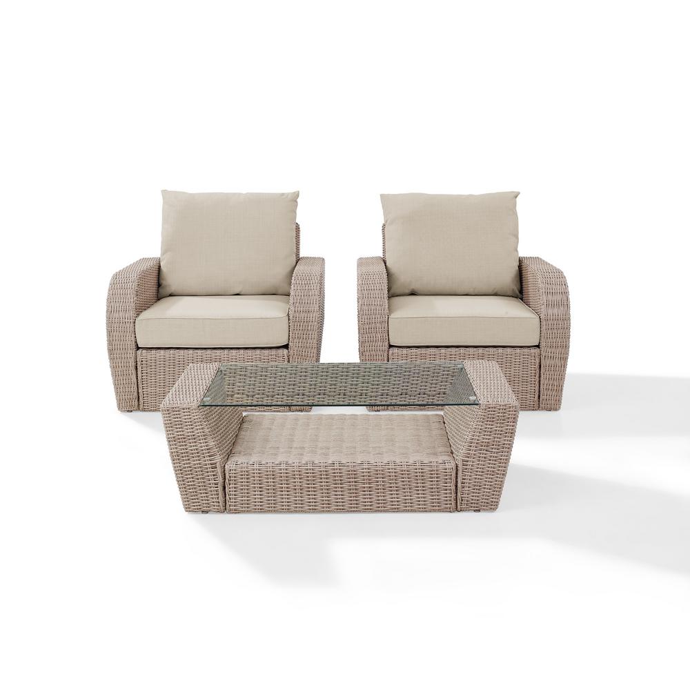 Crosley St Augustine 3 Piece Wicker Patio Outdoor Seating Set With