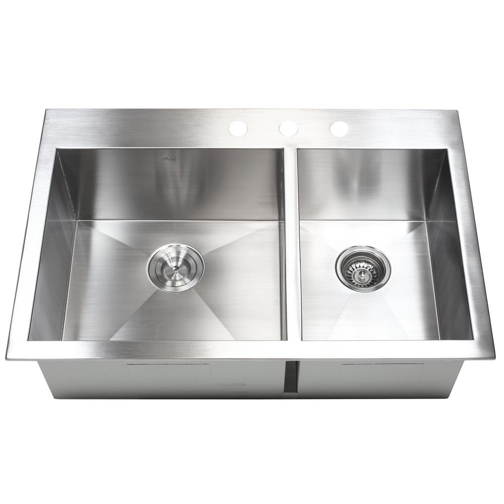 Kingsman Hardware Topmount Drop In 16 Gauge 33 In X 22 In X 10 In Stainless Steel Double Bowl 60 40 Zero Radius Kitchen Sink