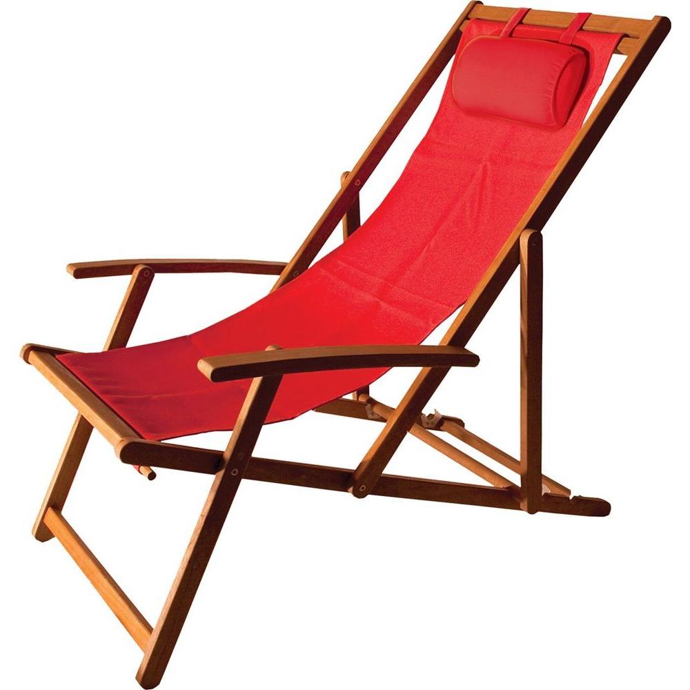 Arboria Islander Folding Sling Patio Chair 880 1303 The Home Depot   Wood Is Natural Tone Fabric Is Red Arboria Beach Lawn Chairs 880 1303 64 1000 