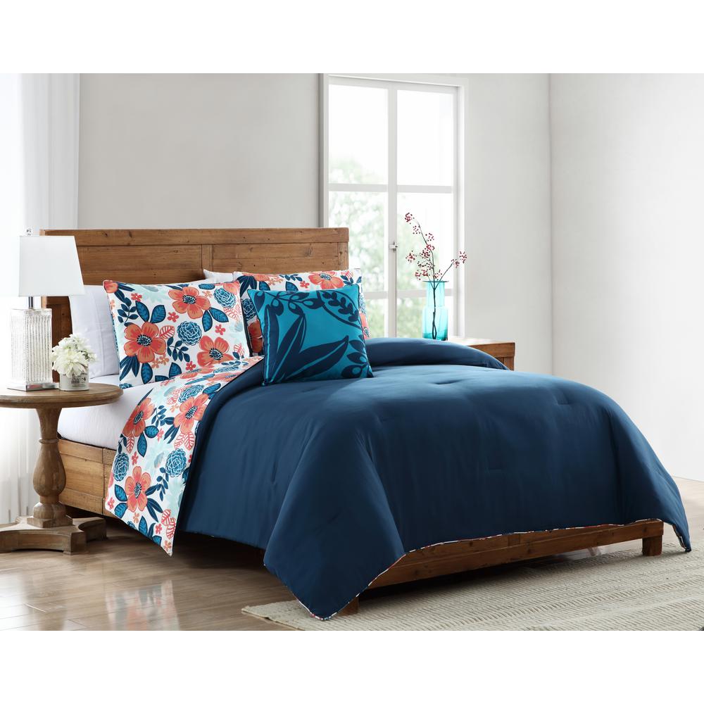 Morgan Home Portia Red And Blue Floral Full Queen Comforter Set