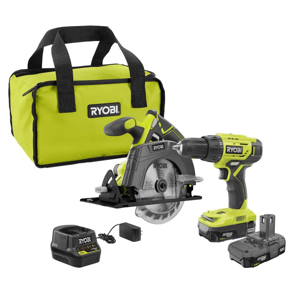 Ryobi One 18v Lithium Ion Cordless 2 Tool Combo Kit W Drill Driver Circular Saw 2 1 5 Ah Batteries Charger And Bag P1816 The Home Depot