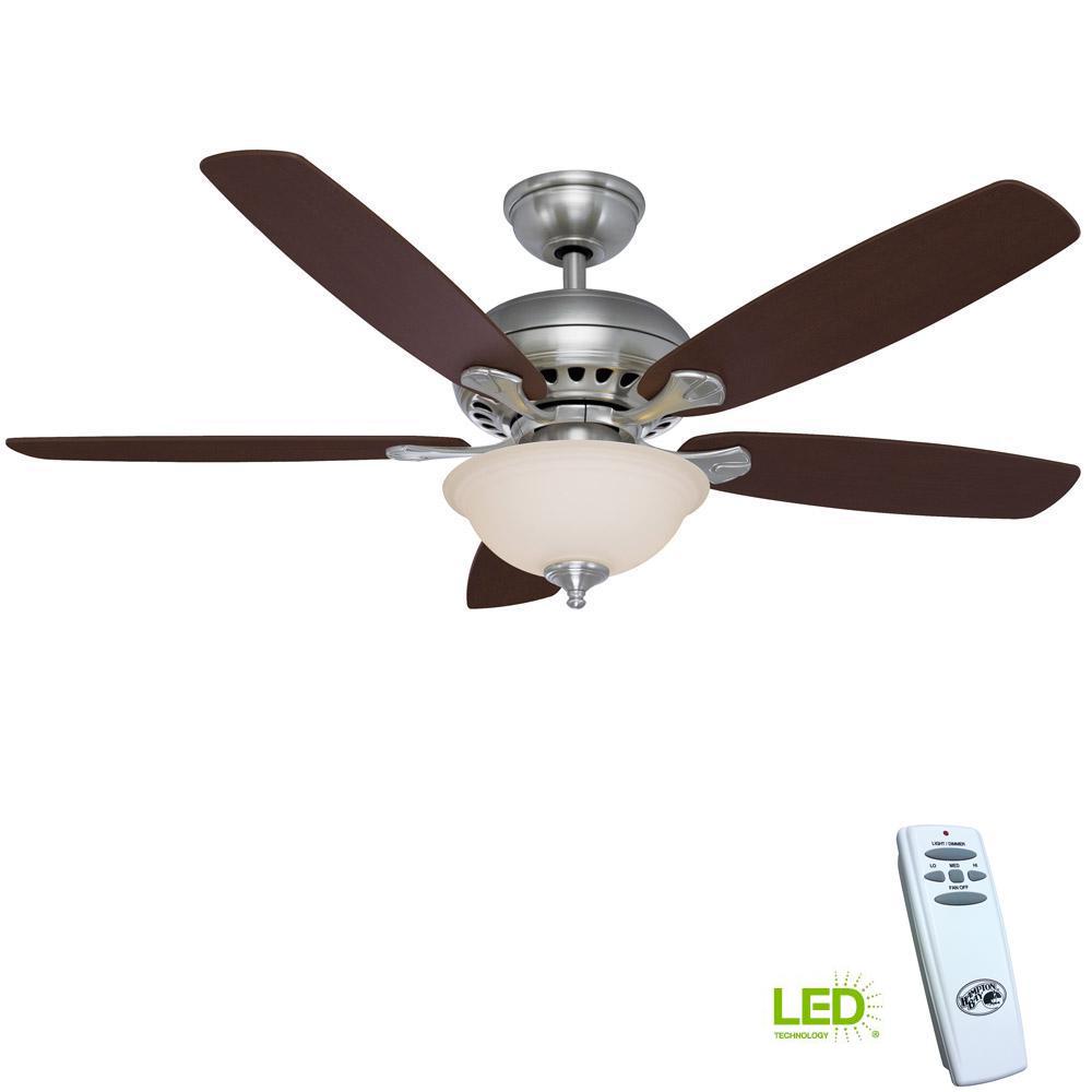 Hampton Bay Southwind 52 In Led Indoor Brushed Nickel Ceiling Fan With Light Kit And Remote Control