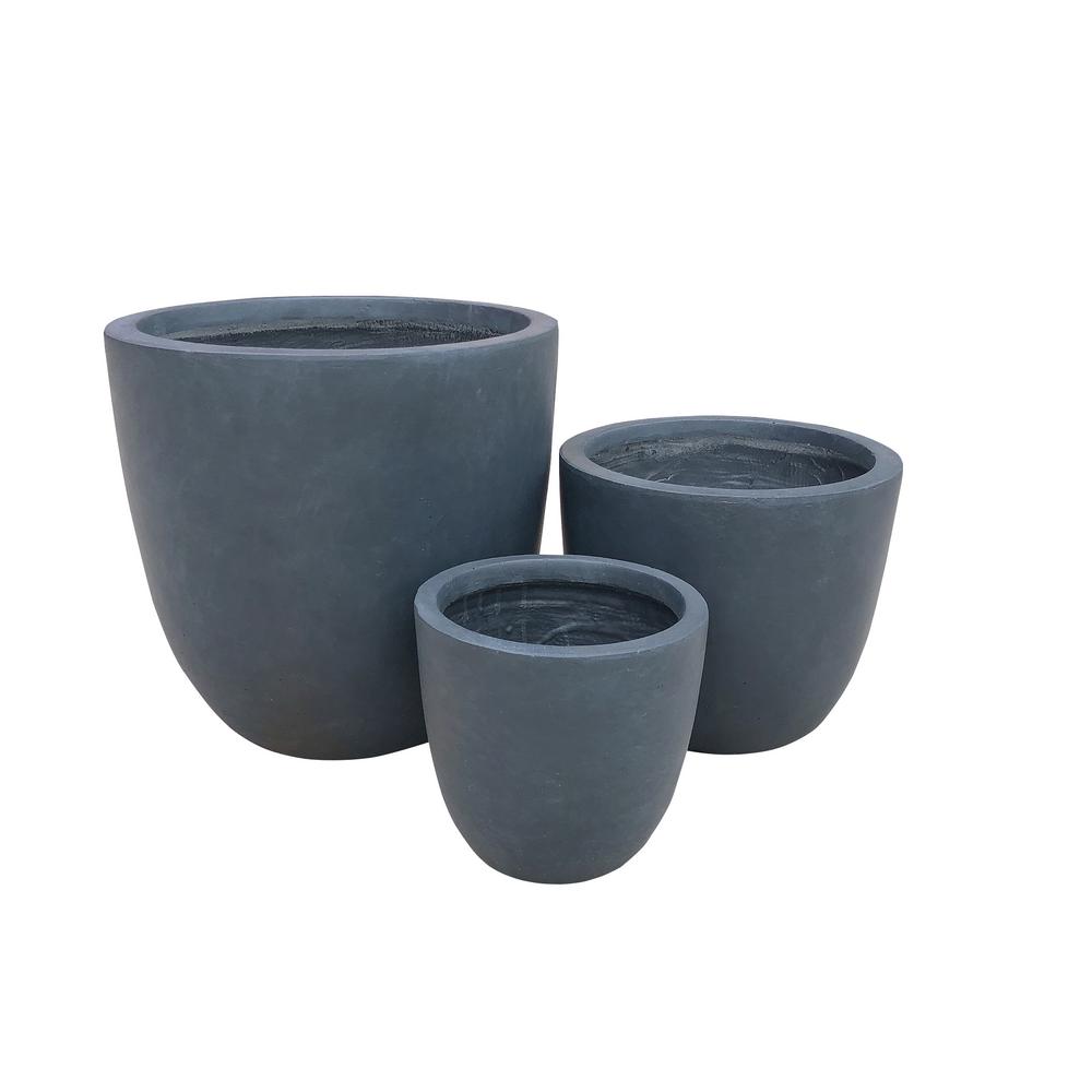 Set of 3 17&#34; Kante Lightweight Modern Seamless Outdoor Concrete Oval Planter Charcoal Black - Rosemead Home &#38; Garden, Inc.