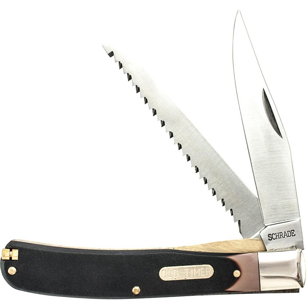 Folding Pocket Knife Old Timer Buzzsaw Trapper Lock Blade Sheath Hand