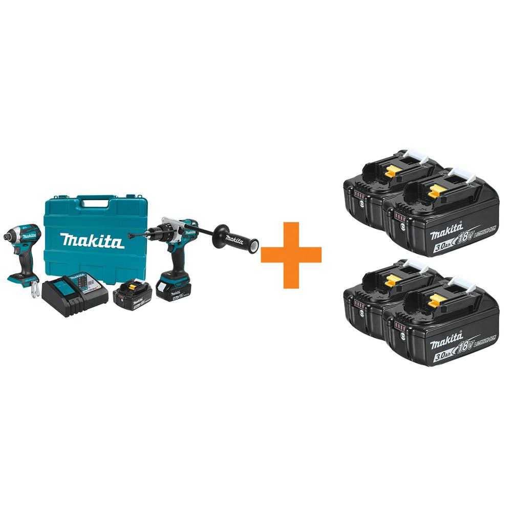 Makita 18V LXT Lithium-Ion BL Cordless Hammer Drill/Impact Driver Combo ...