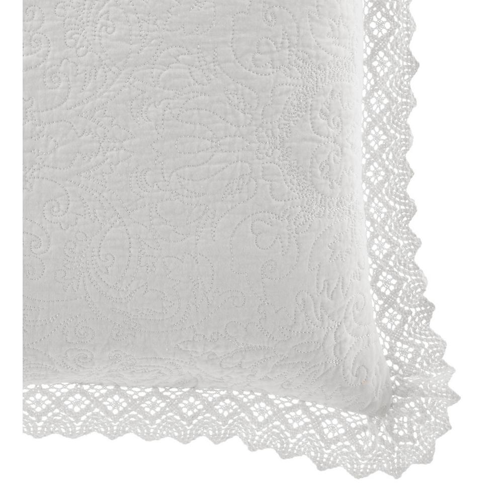 Laura Ashley Solid Crochet White European Sham Pair-213153 - The Home Depot