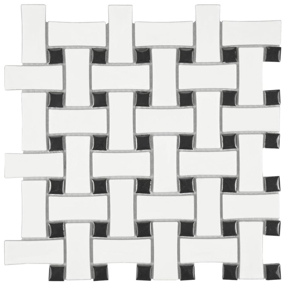 Squarefeet Depot 1x2 Matte Finish White and Black Basketweave Porcelain Mosaic Walls and Floors