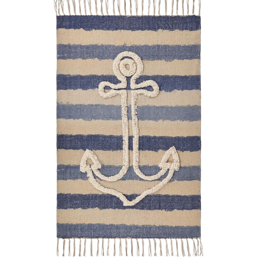 Lr Home Coastal Navy Blue 2 Ft 6 In X 3 Ft 9 In Anchor Striped Nautical Tufted Cotton Accent Rug Accen70153tnv2639 The Home Depot