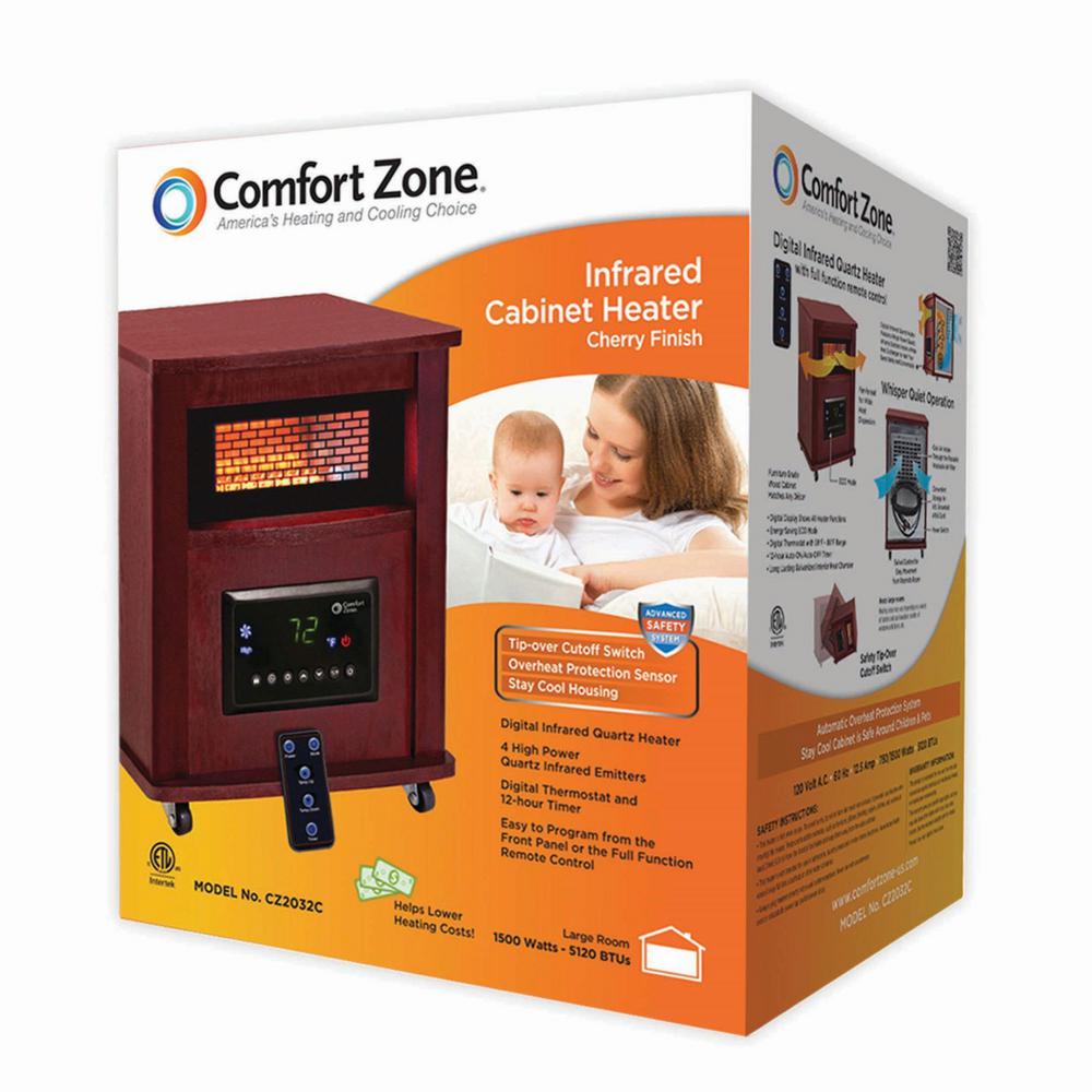 Comfort Zone 16 In Deluxe Infrared Quartz Heater Cherry Cz2032c