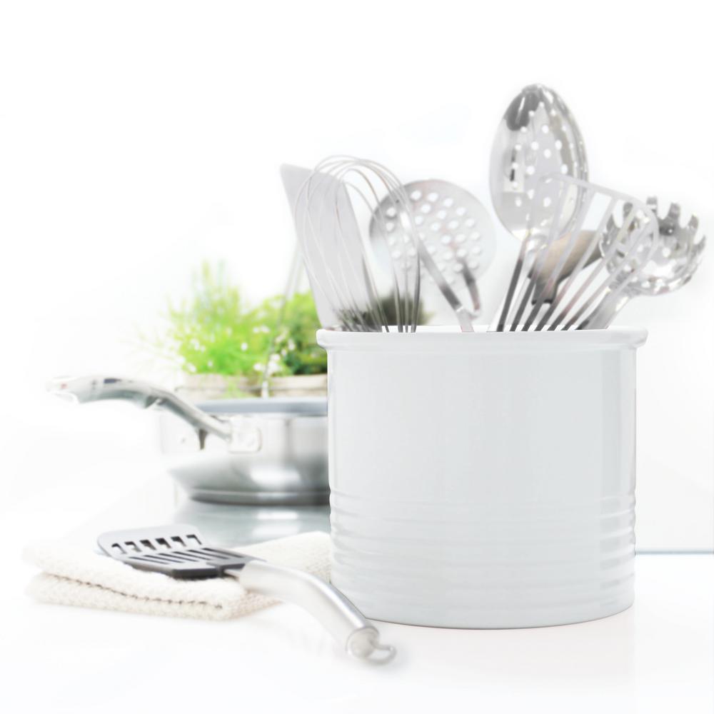 Chantal Glossy White Large Ceramic Utensil Crock 92 19 R Wt The Chantal Glossy White Large Ceramic Utensil Crock 92 19 R Wt The Home Depot