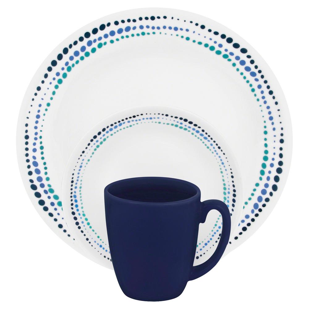 Corelle Clic 16 Piece Ocean Blues Dinnerware Set 1119403 The Corelle Clic 16 Piece Ocean Blues Dinnerware Set