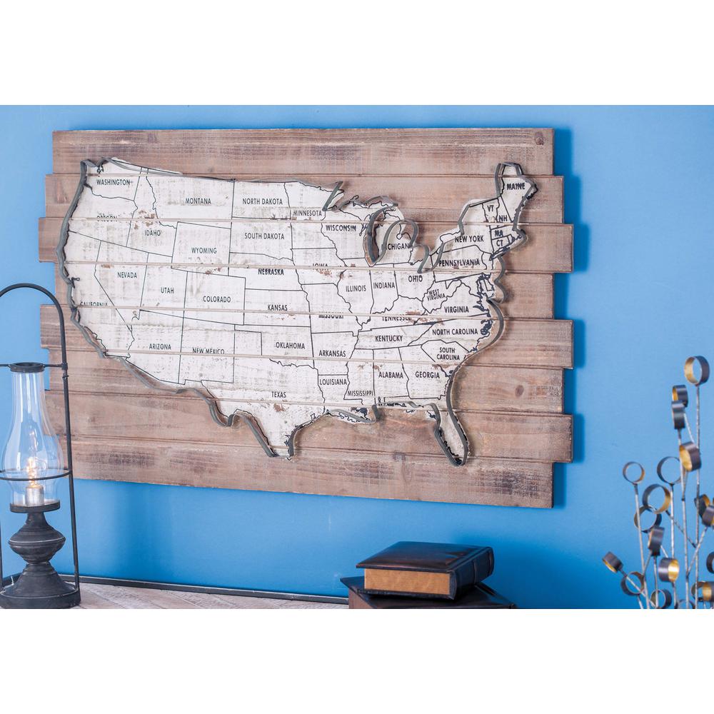 36 In X 22 Rustic Wood And Metal Usa Map Wall Decor