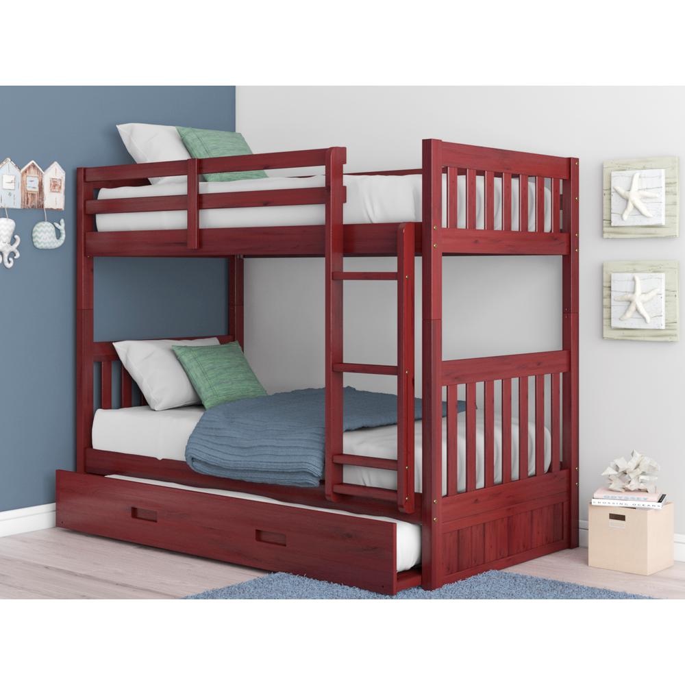 American Furniture Classics Merlot Solid Pine Twin-Over-Full 3-Drawer Bunk Bed with Desk