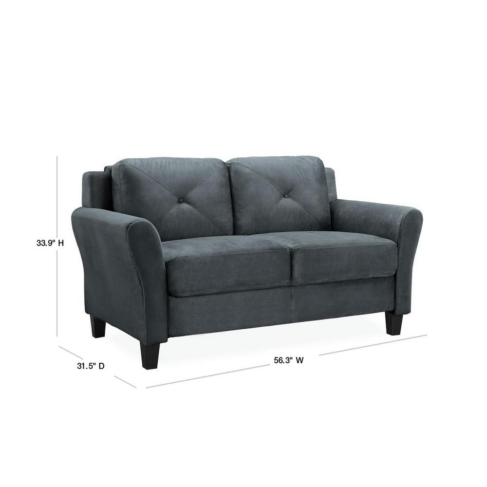 Lifestyle Solutions Harvard 56 3 In Dark Grey Microfiber 2 Seater Loveseat With Round Arms Cchrfks2m26dgra The Home Depot