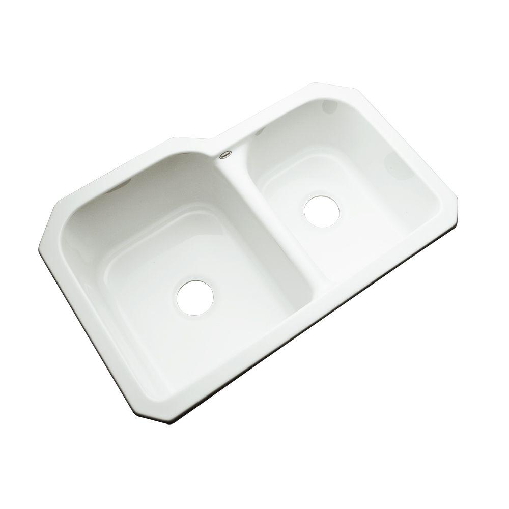 Thermocast Cambridge Undermount Acrylic 33 In 0 Hole Double Bowl Kitchen Sink In Ice Grey