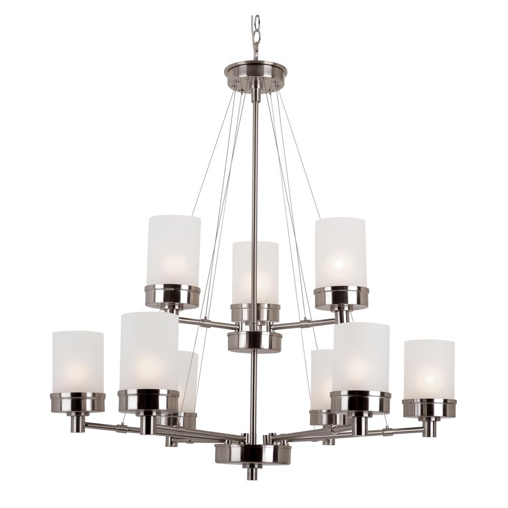 Bel Air Lighting Fusion 9 Light Brushed Nickel Chandelier With Bel Air Lighting Fusion 9 Light Brushed Nickel Chandelier With Frosted Shades