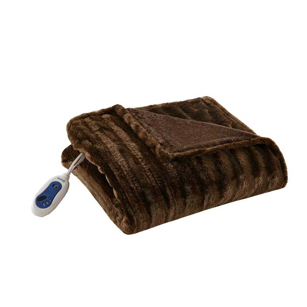 Beautyrest Heated Duke Brown 50 in. x 70 in. Faux Fur Heated ThrowBR50