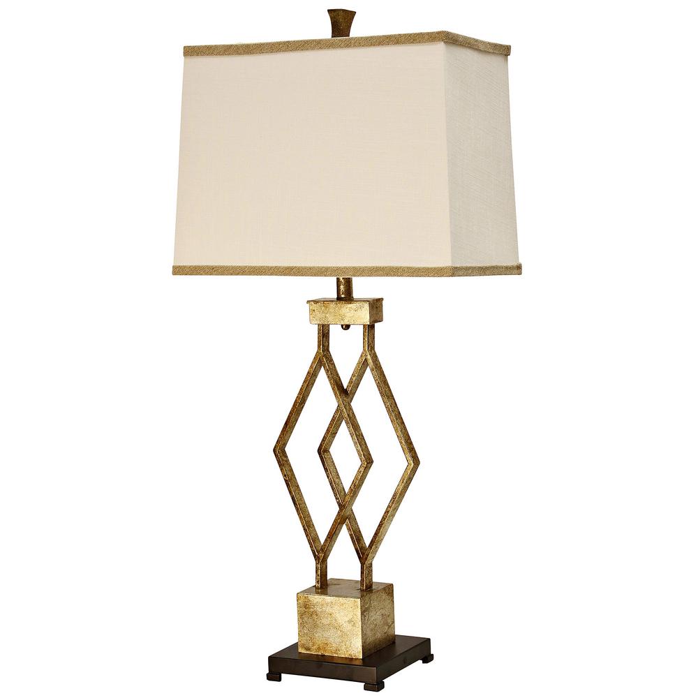 Stylecraft 39 In Vintage Gold Table Lamp With White Hardback Fabric Shade