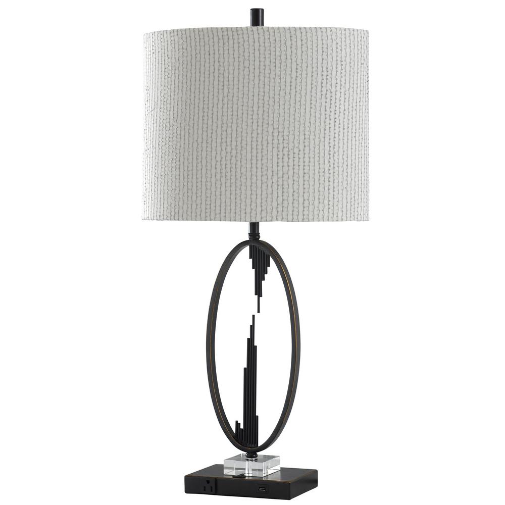 Stylecraft 33 5 In Black Silver Table Lamp With Off White Styrene Shade