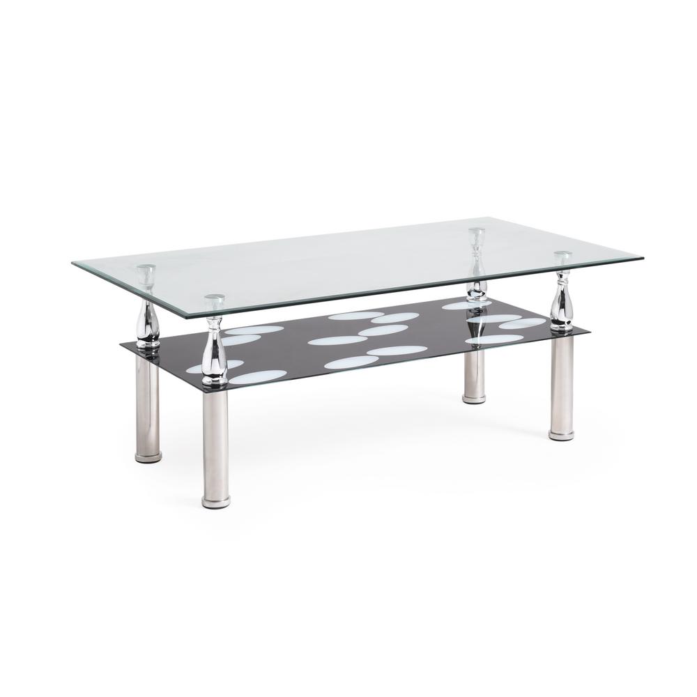 Hodedah Rectanglar Tempered Clear Black Glass 2 Tier Coffee