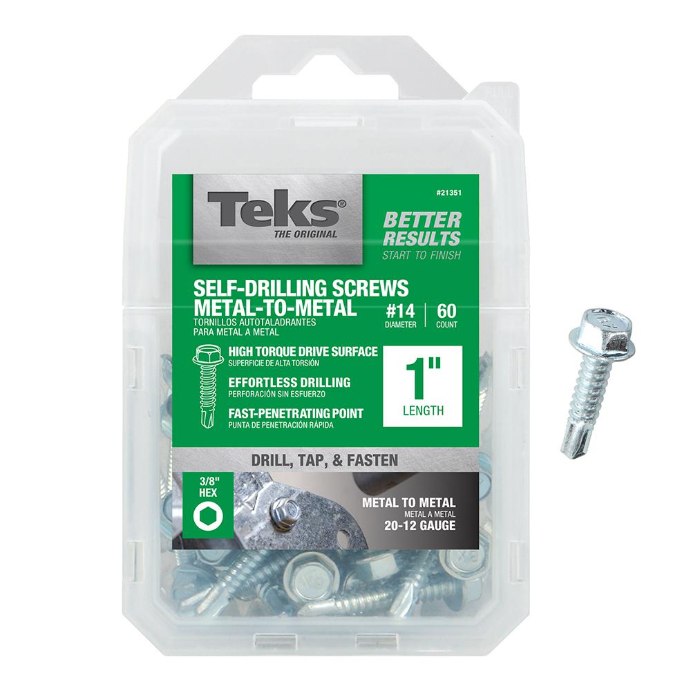 Box of 100 Strong-Point #12 x 1 Hex Washer Head Self-Drilling Tek Screw Zinc Plated Steel for Attaches Sheet Metal Steel Or Steel to Metal
