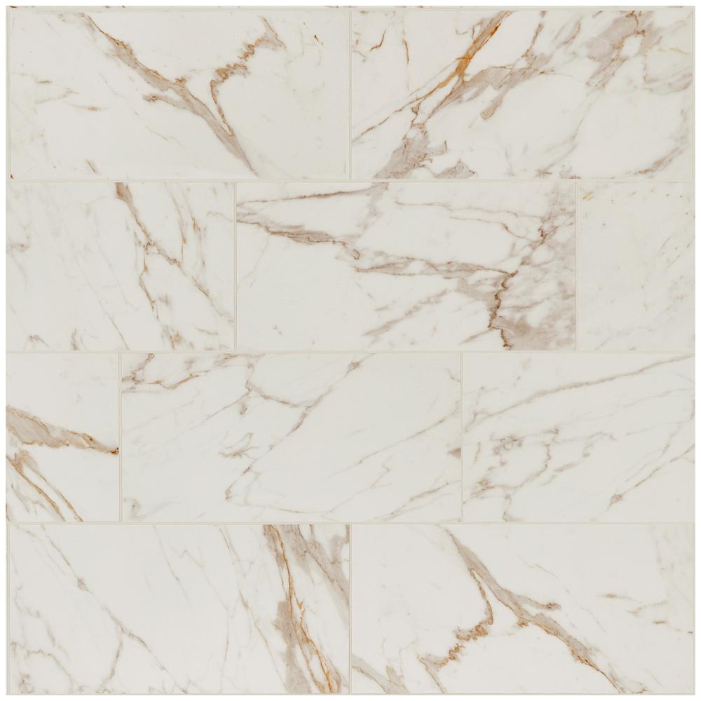 Daltile QuicTile 12 in. x 24 in. Calacatta Marble Polished Porcelain Floor and Wall Tile (1.92