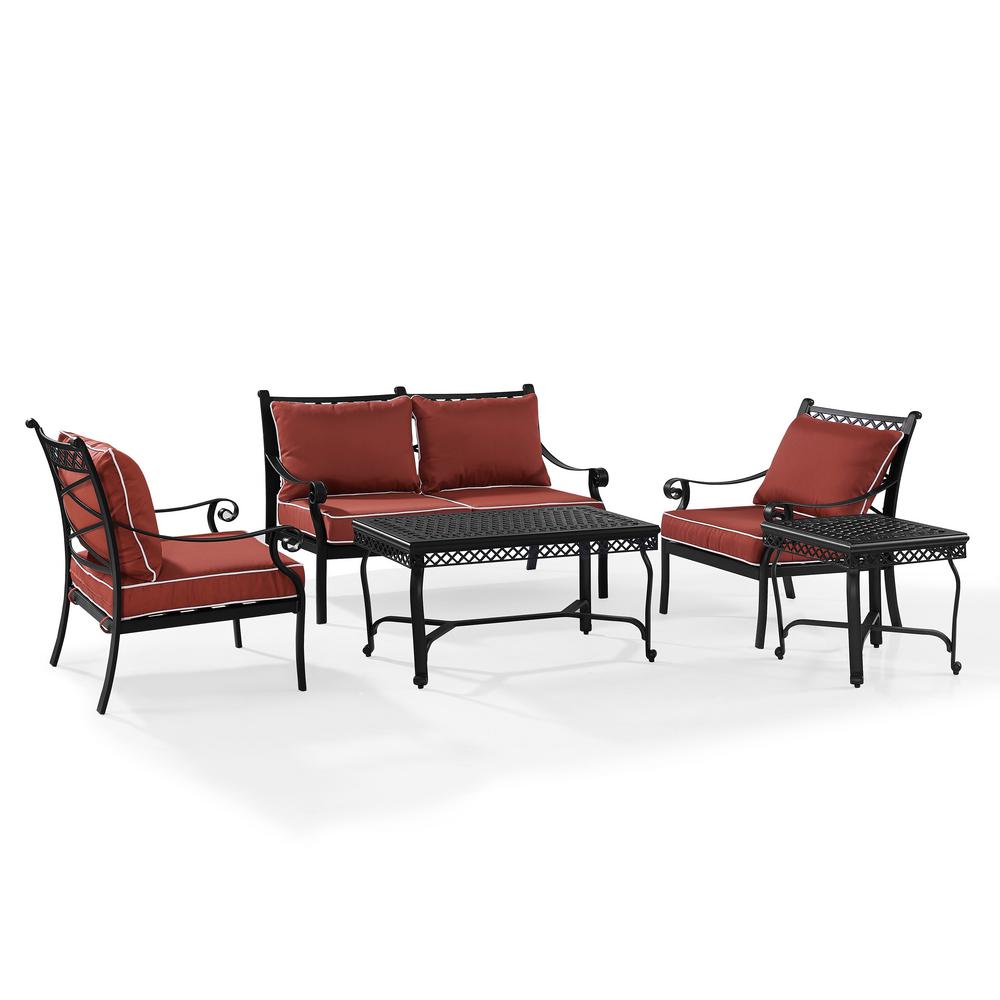 Crosley Palermo 5 Piece Cast Aluminum Conversation Set With Sangria Cushions Ko70061bk Sg The Home Depot