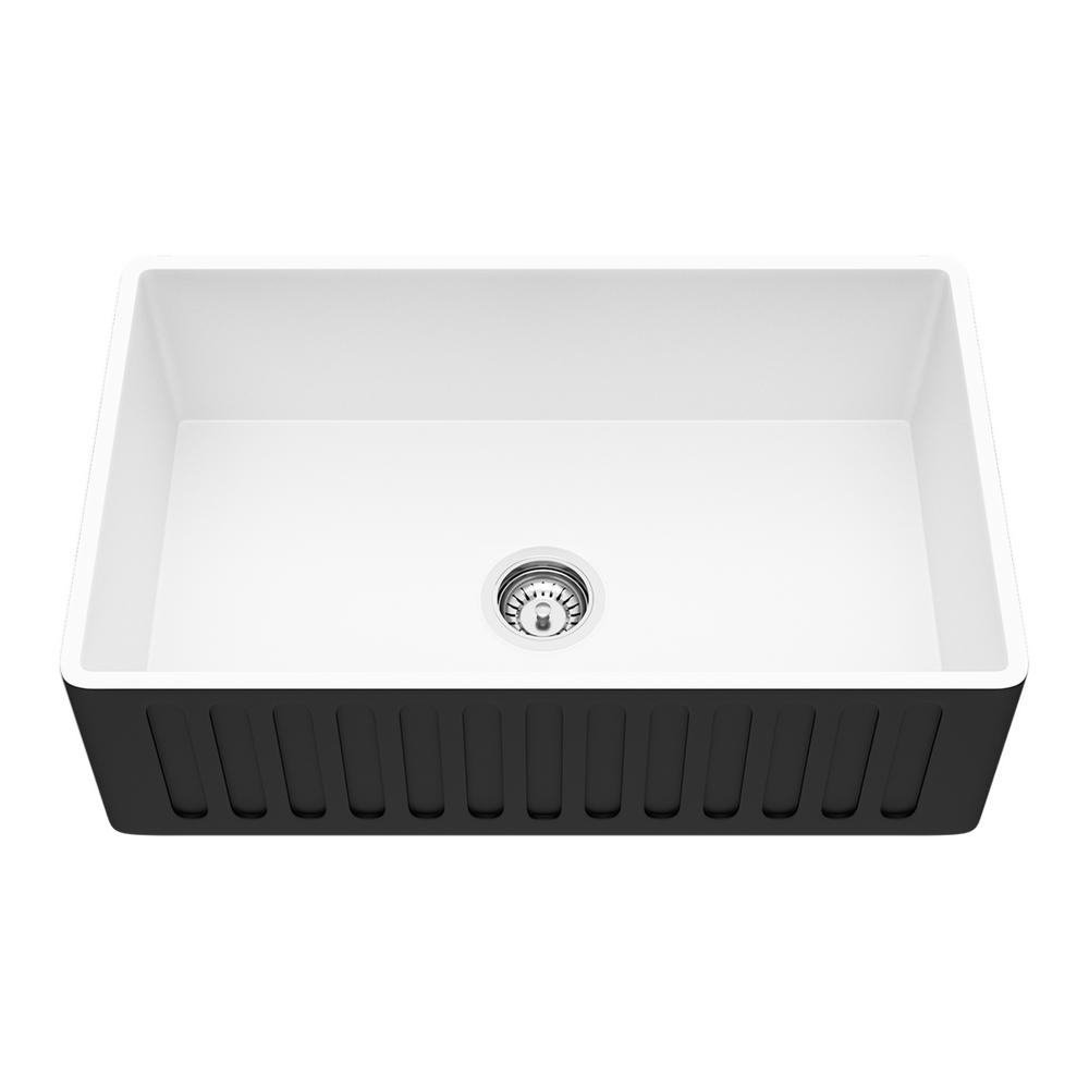 Vigo Black Farmhouse A Front Matte Stone Kitchen Sink 30 In Single Bowl White