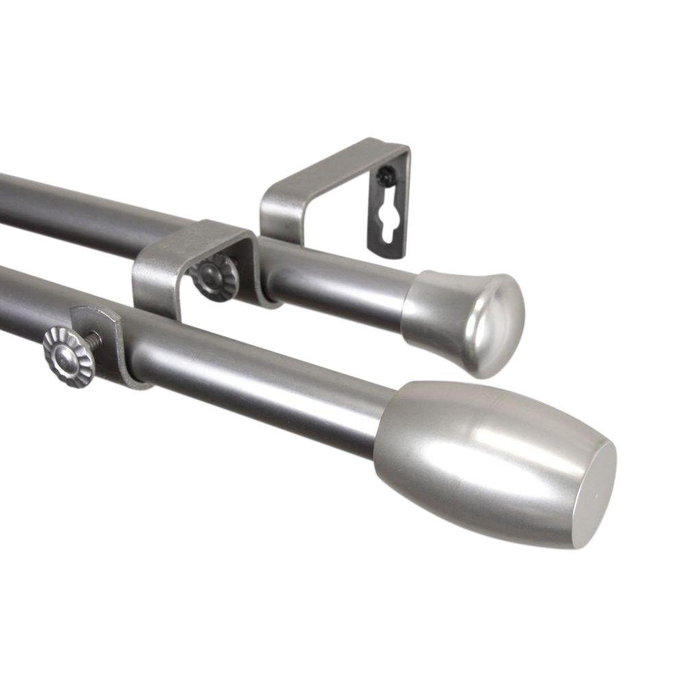 Rod Desyne 66 in. 120 in. Satin Nickel Telescoping Double Curtain Rod Kit with Harley Finial