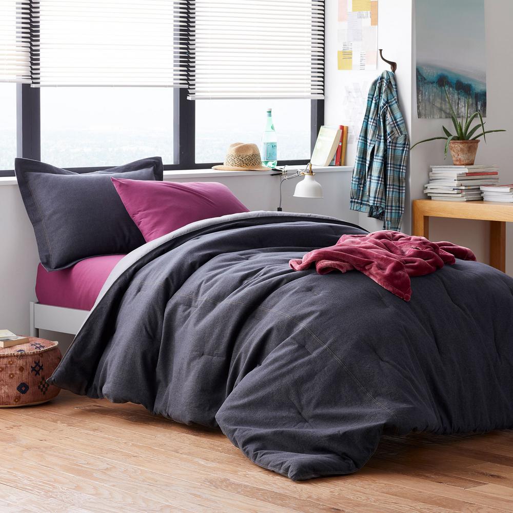 The Company Store Denim Solid Cotton King Comforter In Charcoal