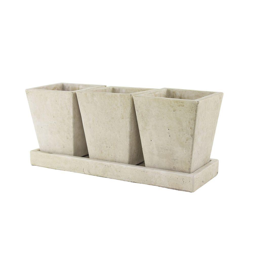 Syndicate Trio Garden Cement Planter with Tray790902901 The Home Depot