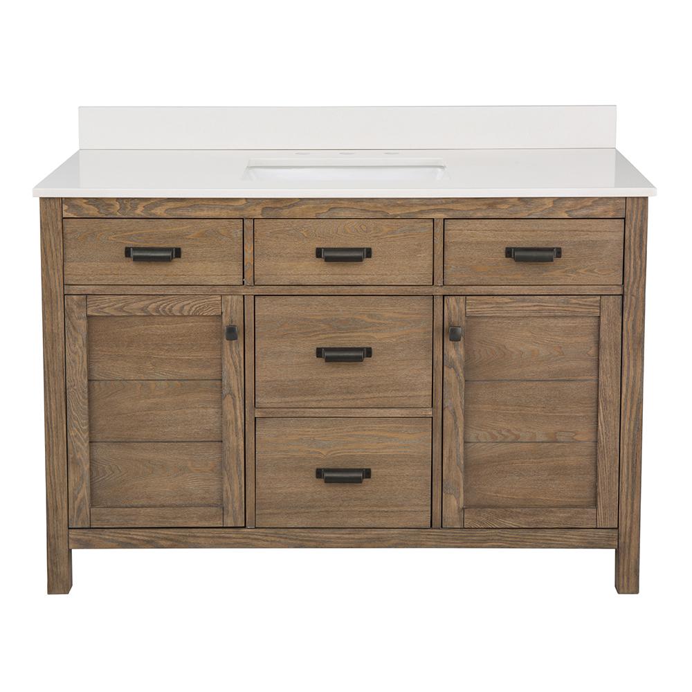 Stanhope 49 in. W x 22 in. D Vanity in Reclaimed Oak with Engineered Stone Vanity Top in Crystal White with White Sink